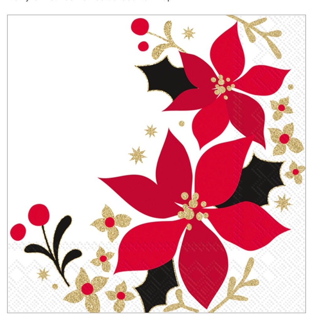 2 Packs Cocktail NapkinsMerry Christmas Poinsettia Paper 40 Counts5” X 5”